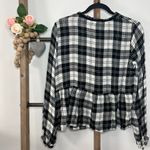 onetheland  Long Sleeve Black White‎ Smocked Plaid Size Large Photo 3