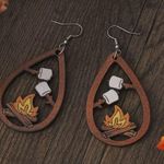 Campfire Dangle Earrings Creative Wooden Teardrop Earrings Photo 2