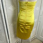 Cache Caché Yellow Satin Strapless Ruched Bodycon Cocktail Dress Photo 1