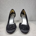 Fioni Dress Pumps Womens 8.5 Black Satin Rose Stiletto High Heels Formal Photo 6