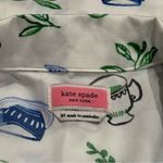 Kate Spade  Blue Green Novelty Coffee Print Satin Pajama Top Cozy Feminine XS Photo 6