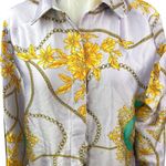 NEW Forever Purple Silk Satin Scarf Chain Floral Button Down Shirt Top Size XS Photo 2