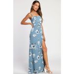 Lulus NEW  Feeling Elegant Slate Blue Floral Print Lace Up Slit Maxi Dress Medium Photo 2