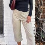 Target Y2K low rise Tan and cream cropped capri pants with a gold trim and relaxed fit sz 4 Photo 1