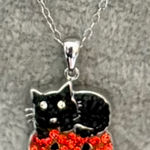 Pumpkin Black Cat CZ Necklace Orange Photo 0