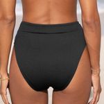 Cupshe Ribbed Banded High Waist Classic Cut Bikini Black Small Photo 7