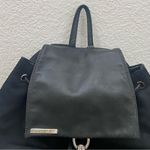 Perlina Vintage  Black Nylon & Leather Buckle Accent Drawstring Backpack Photo 14
