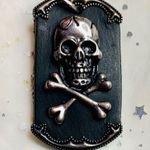 Power Line Sterling Silver & Leather Skull Dog Tag Photo 3