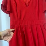 SheIn Solid Red Plunge Neckline Romper Barbie Jumpsuit Flutter Sleeves Size Small Photo 4