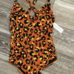 Beach Betty NWT  By Miracle Brands Sz S One Piece Swimsuit Orange Leopard Print Photo 0