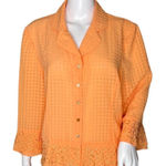 Plaza South Shirt Womens 14 Orange Button Up Checkered‎ Peplum Embroidered Boho Photo 0