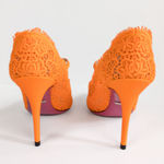 Gucci  Orange Virginia 95 mm Lace Pumps Mary Jane Pointed Toe Women's EU 37 US 7 Photo 3