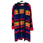 VTG 70s Colorful Long Knit Acrylic Sweater Southwest Aztec Retro Sz L Hood Boho Blue Size L Photo 8