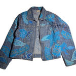 Vtg 1990s Chico's Blue Floral Applique Pinstripe Denim Open Front Jacket 1 M Size M Photo 0