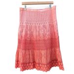 Ultra Pink  Women's Crochet Lace Skirt Size Med Coral Ombre Lined‎ Knee Length Photo 1