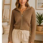 Faded Rose Light Brown Zipper Closure Open Knit Long Sleeve Hoodie Sweater XL Photo 0