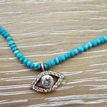 Natural Turquoise Bead Evil Eye Necklace Blue Photo 0