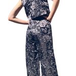 Vintage 60s Brocade Zip Front Vest Jumpsuit Black Silver Floral Costume Size M Photo 3