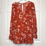 Privy Floral Print Mini Dress Long Sleeve Rust Red V Neck Ruffle Hem Small Photo 1