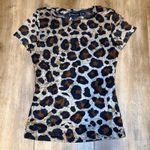 Y2K Spice Girls Short Sleeve Mesh New York and Company Top Size Small Cheetah Brown Photo 0