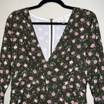 Wild Honey medium plunge v-neck dark green floral print long sleeve mini dress Photo 4