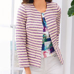 Talbots  Striped Tweed‎ Blazer Jacket Size 16P Preppy 3/4 Sleeve Career Colorful Photo 0