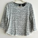 W5 Anthropologie Black and White Fringe Hem 3/4 Sleeve Zippered Aztec Blouse, M Photo 0