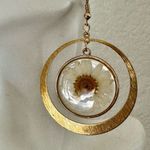 Real Pressed Daisy Resin Earrings in Gold Tone Circles Photo 2