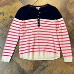 Lilly Pulitzer  Long Sleeve Adair Sweater Pink White Stripe Blue Button Top Mediu Photo 2