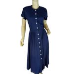 Leslie Fay VINTAGE 1980'S BLUE & WHITE JERSEY KNIT BUTTON DOWN SHIRT DRESS (10P) Photo 5