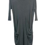 Joan Vass   Gray Drape Pockets Lagenlook Stretch Dress 3/4 Sleeve Size Small Photo 0