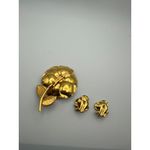 Vintage Yellow Flower Enamel Brooch Gold Tone Pin & Clip On Earrings Set Photo 6