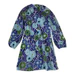 Vintage Floral Mini Dress size small medium Blue Green Puff sleeve 70s Photo 1