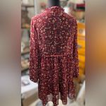 ZARA Red Floral Print Blouse Dress with Gem buttons Women's Size Large Photo 6