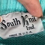 Vintage 80s Short Sleeve Knit Sweater S Teal Cotton Dolman Round Neck Ribbed Photo 5