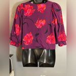 A New Day purple floral puffy sleeve vneck blouse Photo 3