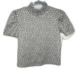 ZARA Animal Print Crop Top Womens Size S Puff Sleeves High Neck Smocked Textured Photo 1