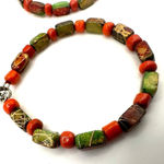 Orange and green beaded circle earrings Photo 2