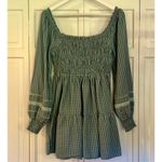 American Eagle  green plaid smocked bust long sleeve dress small Photo 2