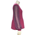 89th Madison NWT Medium Sheer Magenta Haze Knit Peplum Top Mesh Balloon Sleeves Purple Photo 6