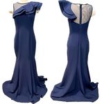 Eliza J . Navy Blue One Shoulder Illusion Ruffle Mermaid Gown Size 6 Photo 2