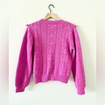 Lily Mae Boutique Ruffle Front Crew Neck Sweater in Bright Pink Photo 2