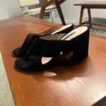 Stuart Weitzman  Galene black suede criss cross slip on block heel mule sandals 7 Photo 4