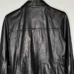 EXPRESS  Black Genuine Leather Zip Front Jacket Womens Small Y2K Minimal Moto Photo 8