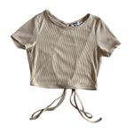 Princess Polly Women's 4 Beige Ribbed Crop Top Open Back Short Sleeve Photo 0