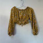 Romwe Floral Mustard Yellow Cropped Peasant Top Long Sleeve Cottagecore M Photo 6