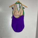 Vtg Slim Suit Women's Purple Green Floral Halter One Photo 2