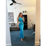 Alexis Bright Blue Sheath Sleeveless Crewneck Side Cutout Lune Gown Size Small Photo 15