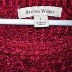 Studio Works  Red Cotton Cable Knit Sweater, V-neck, Size Large Photo 2