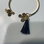 Shiraleah ‎ Gold Bangle Bracelet with Navy Blue Tassel and Coin Charms Boho Style Photo 3